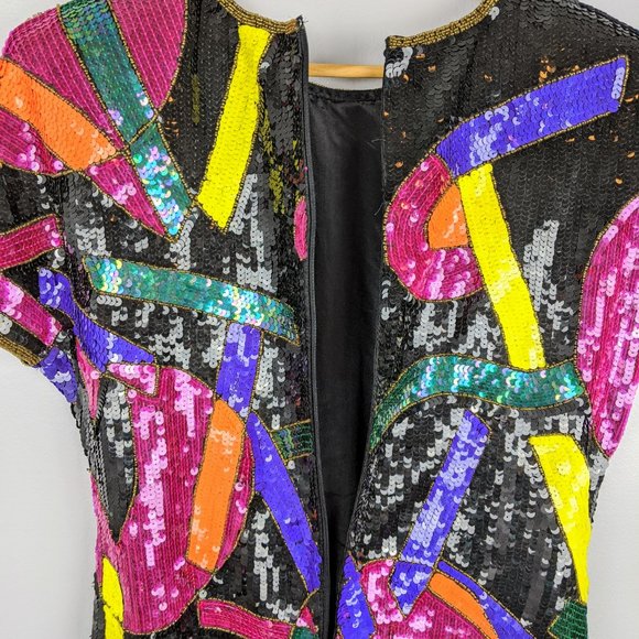 Neiman Marcus Vintage Abstract Sequin Mini Dress - Picture 4 of 8